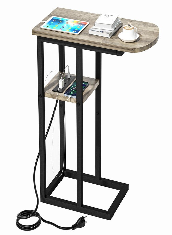eiskah C Table End Table with Charging Station, Couch C Shaped Side Table for Living Room, Bedroom, Laptop Table with USB Ports and Type-C Port, Snack Tray Table for Couch - Image 1