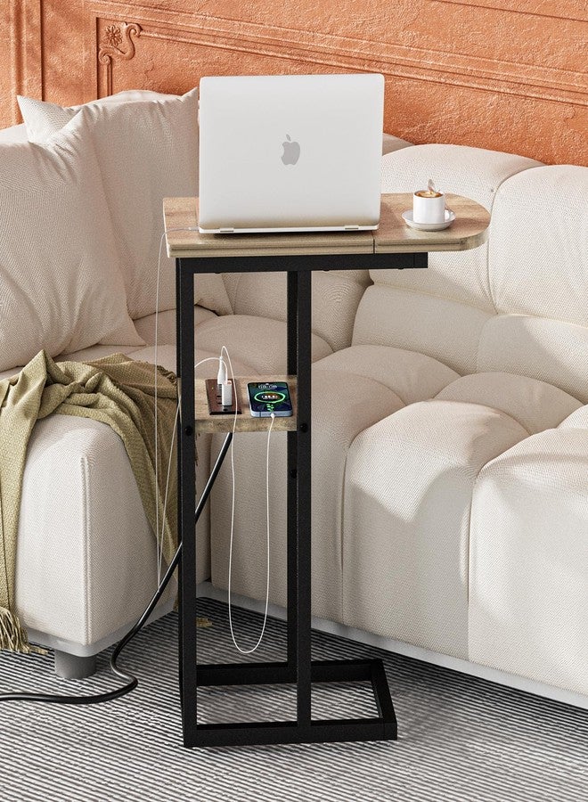 eiskah C Table End Table with Charging Station, Couch C Shaped Side Table for Living Room, Bedroom, Laptop Table with USB Ports and Type-C Port, Snack Tray Table for Couch - Image 5