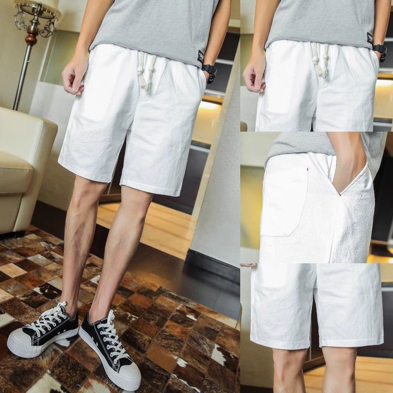 Capri Pants Men's Summer Linen Men's Pants Shorts Youth Sports Pants Straight Loose Pants Cotton Linen Casual Pants - Image 1