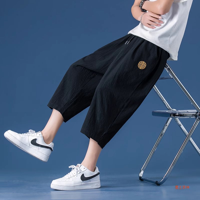 Capri Pants Men's Summer Linen Men's Pants Shorts Youth Sports Pants Straight Loose Pants Cotton Linen Casual Pants - Image 3