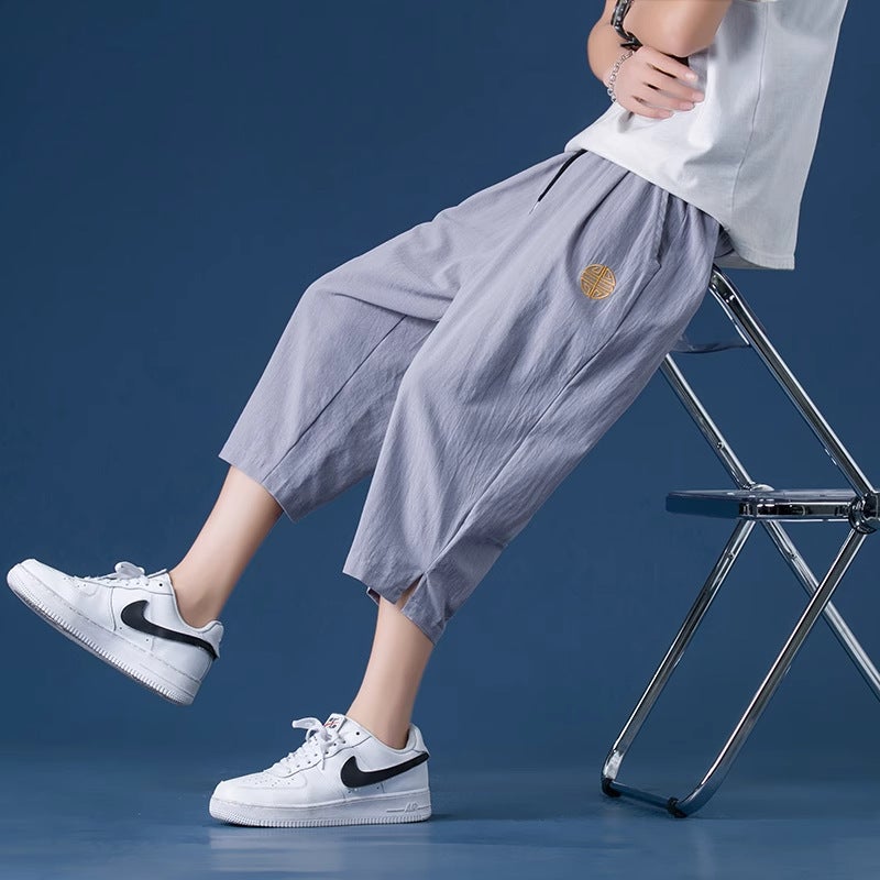 Capri Pants Men's Summer Linen Men's Pants Shorts Youth Sports Pants Straight Loose Pants Cotton Linen Casual Pants - Image 2