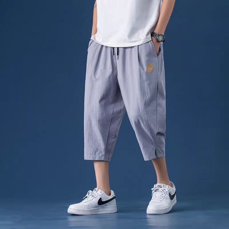 Capri Pants Men's Summer Linen Men's Pants Shorts Youth Sports Pants Straight Loose Pants Cotton Linen Casual Pants - Image 5