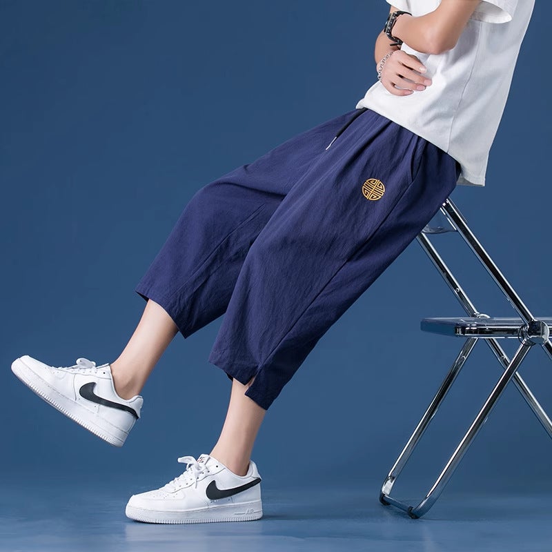 Capri Pants Men's Summer Linen Men's Pants Shorts Youth Sports Pants Straight Loose Pants Cotton Linen Casual Pants - Image 4