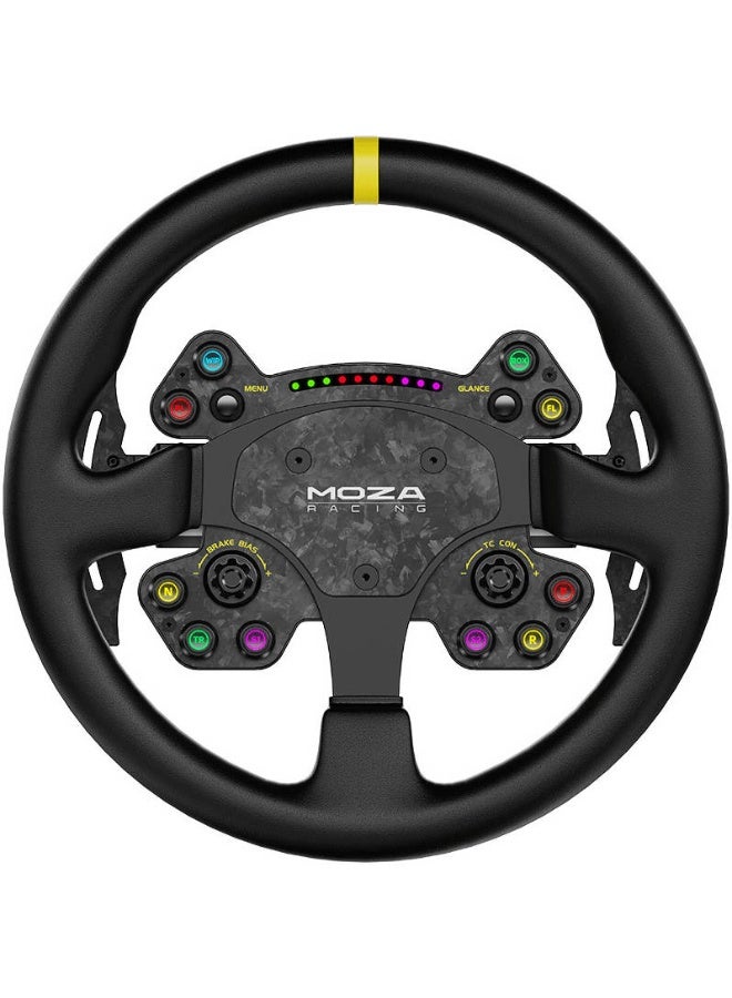 موزة عجلة قيادة موزا RS V2 - جنط GT جلدي مقاس 13 بوصة، مصنوع من الكربون والألومنيوم المطروق، مع قابضين مغناطيسيين مزدوجين، ومؤشرات تغيير السرعة RGB، وفك سريع، لاسلكي وسلكي - Image 1