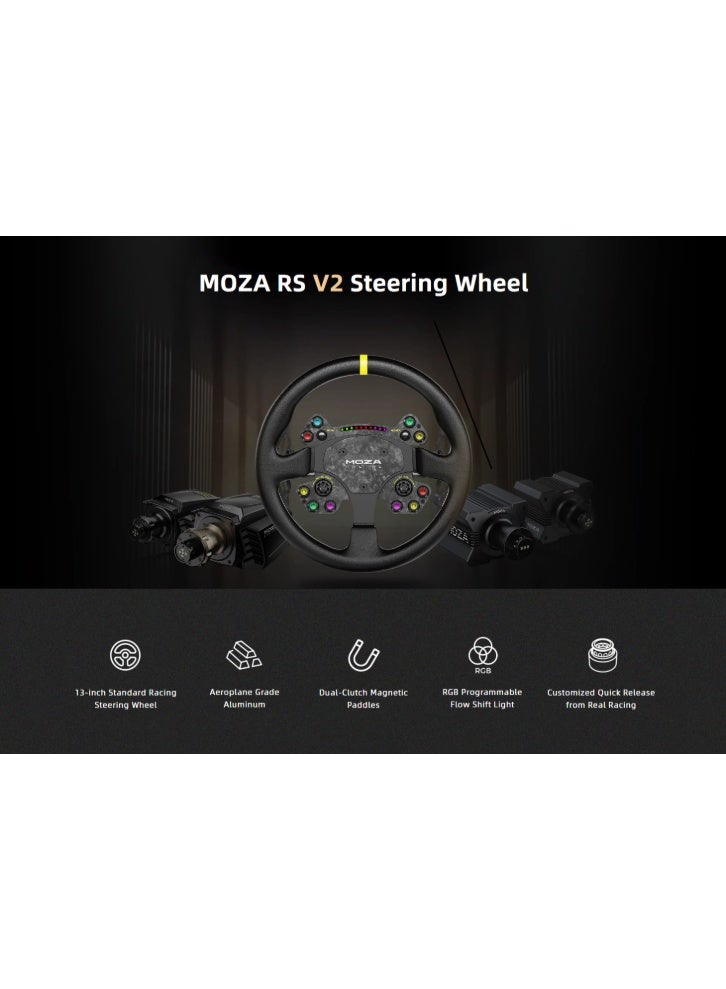 موزة عجلة قيادة موزا RS V2 - جنط GT جلدي مقاس 13 بوصة، مصنوع من الكربون والألومنيوم المطروق، مع قابضين مغناطيسيين مزدوجين، ومؤشرات تغيير السرعة RGB، وفك سريع، لاسلكي وسلكي - Image 5