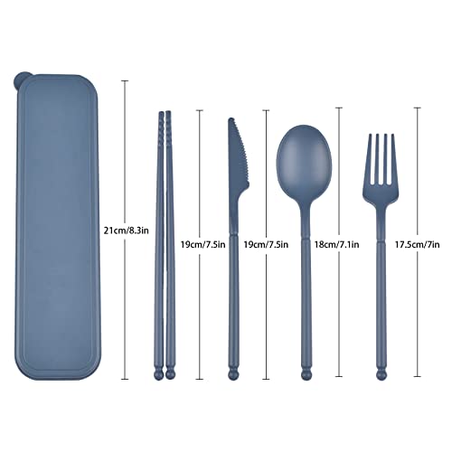 CUNTAUK Camping Utensil Set, Reusable Utensils Set with Case, Plastic Cutlery Set Forks Spoon Tableware Chopsticks, Portable Cutlery Set for Travel Picnic Camping or Daily Use (Dark Blue) - Image 2