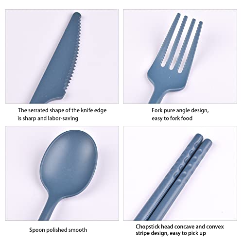 CUNTAUK Camping Utensil Set, Reusable Utensils Set with Case, Plastic Cutlery Set Forks Spoon Tableware Chopsticks, Portable Cutlery Set for Travel Picnic Camping or Daily Use (Dark Blue) - Image 3