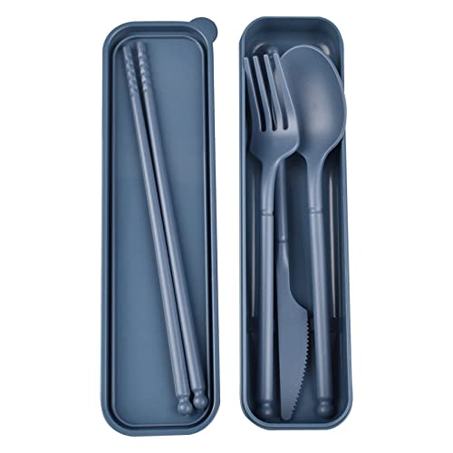 CUNTAUK Camping Utensil Set, Reusable Utensils Set with Case, Plastic Cutlery Set Forks Spoon Tableware Chopsticks, Portable Cutlery Set for Travel Picnic Camping or Daily Use (Dark Blue) - Image 1