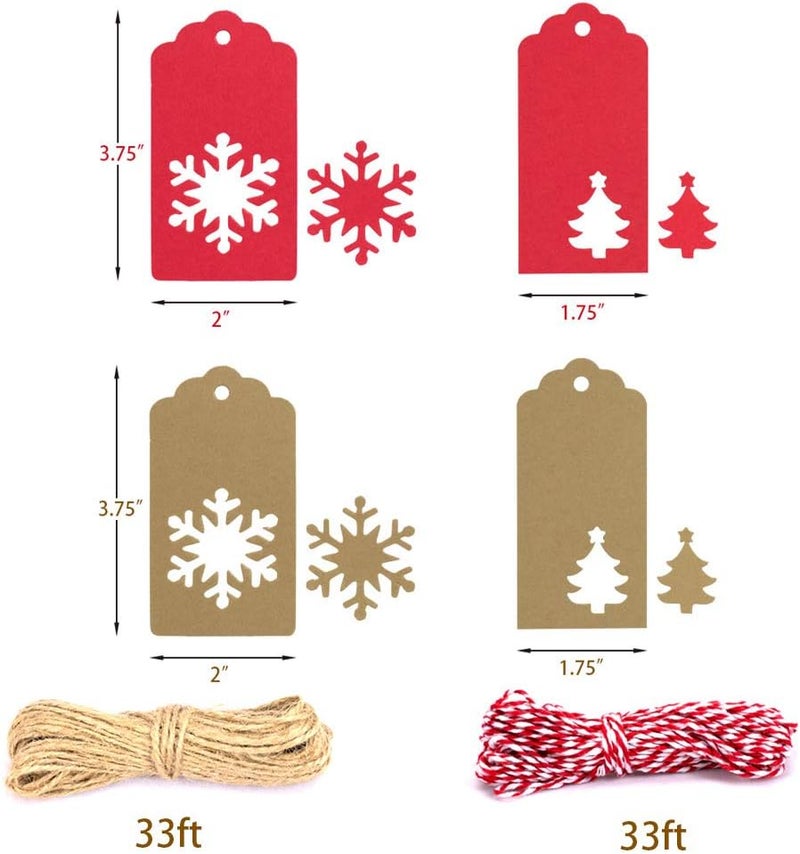 Tonak Gift Tags with Holes Present Wrap Tag Paper Small Xmas Gift Tags with Twine Vintage Gift Labels Christmas Tags Bulk 100pcs - Image 4