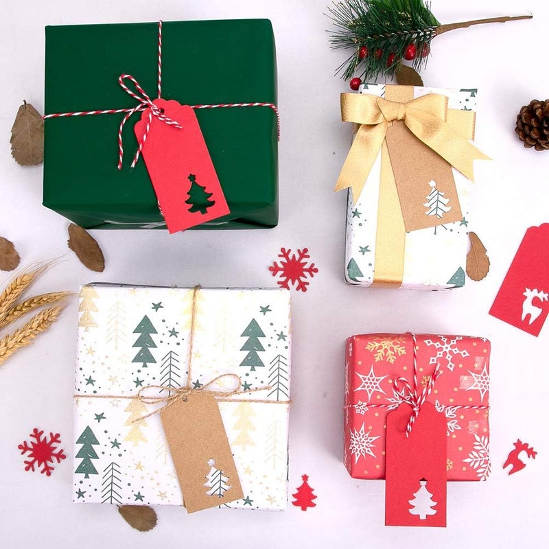 Tonak Gift Tags with Holes Present Wrap Tag Paper Small Xmas Gift Tags with Twine Vintage Gift Labels Christmas Tags Bulk 100pcs - Image 3