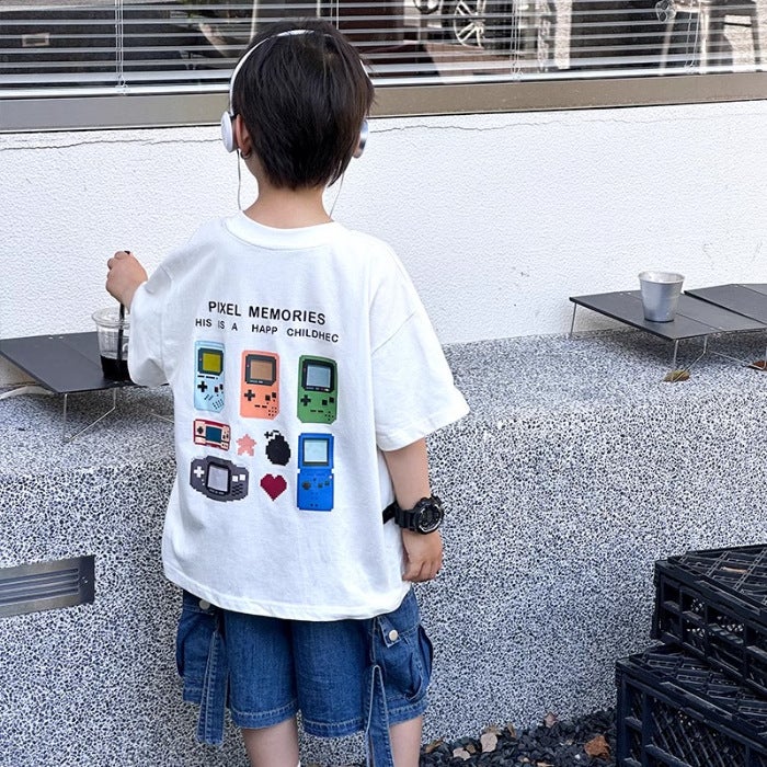 Boys' Summer Trendy Purple Pure Cotton Short-Sleeve T-Shirt 2026 New Style Children'S Boys' Summer Clothing Stylish Loose Top Trendy T-Shirt - Image 1