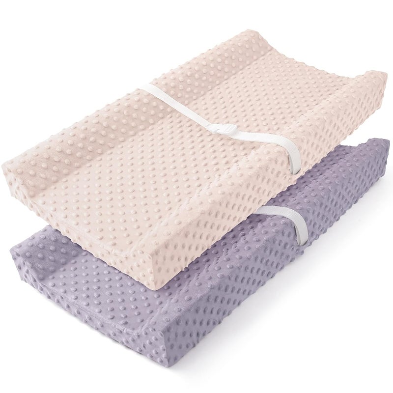 Susurration 2Pack Changing Pad Covers Super Soft Minky Dots Plush Changing Table Covers 33x17x7in Breathable Changing Pad Sheets for Unisex Baby Girls and Boys PinkPurple - Image 1