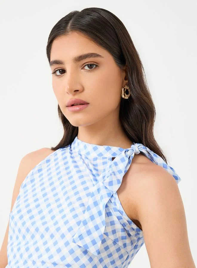 Take Two Take Two Checked Print Sleeveless Knee Length Dress