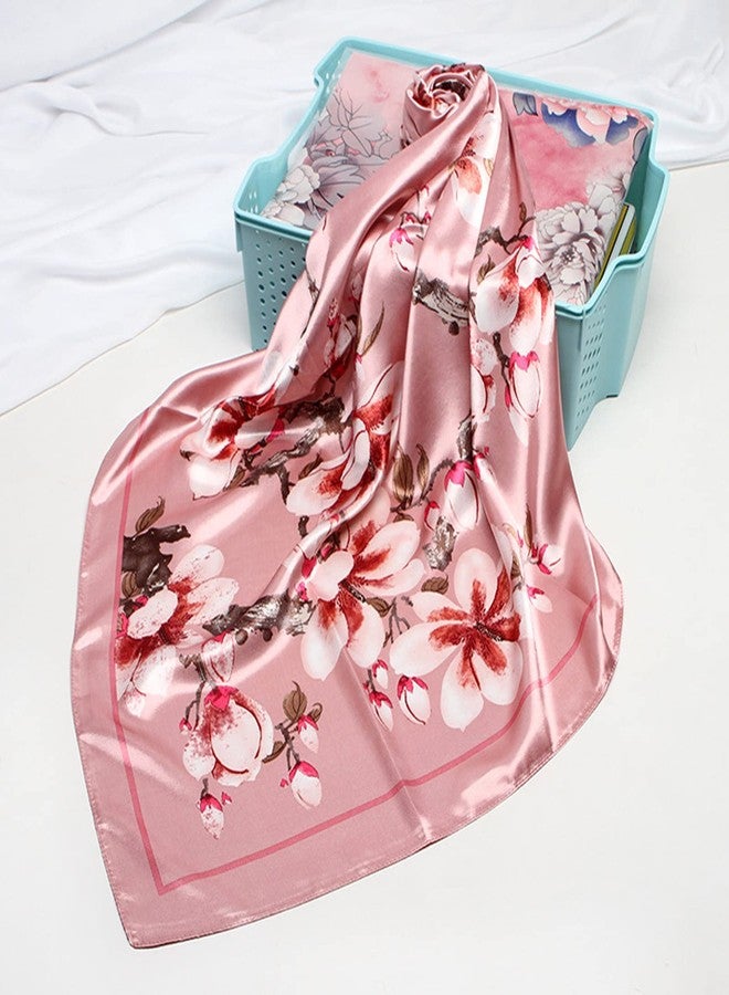 EIysee 35 x 35 Women's Fashion Pattern Large Square Silk Like Hair Scarf Head Sleeping Wrap Satin Neck Bandana for Gift, Magnolia - Pink, 35*35in - Image 2