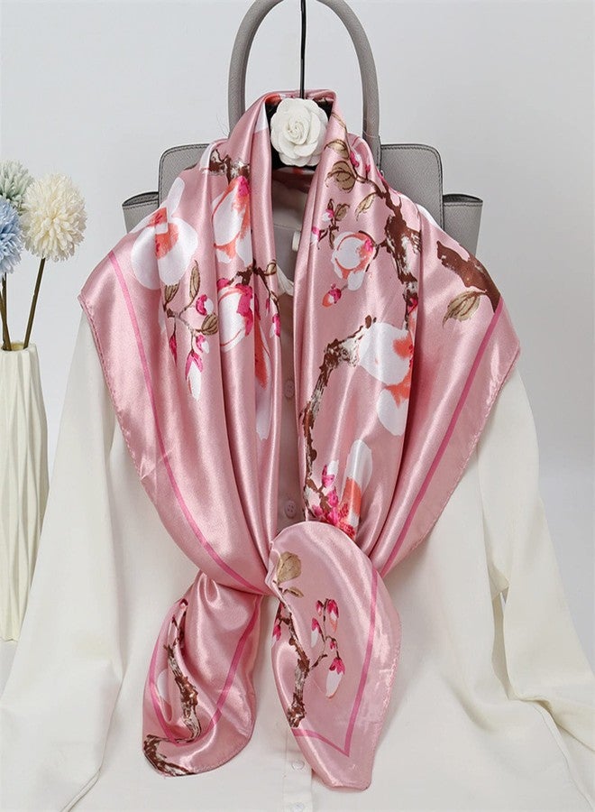 EIysee 35 x 35 Women's Fashion Pattern Large Square Silk Like Hair Scarf Head Sleeping Wrap Satin Neck Bandana for Gift, Magnolia - Pink, 35*35in - Image 5