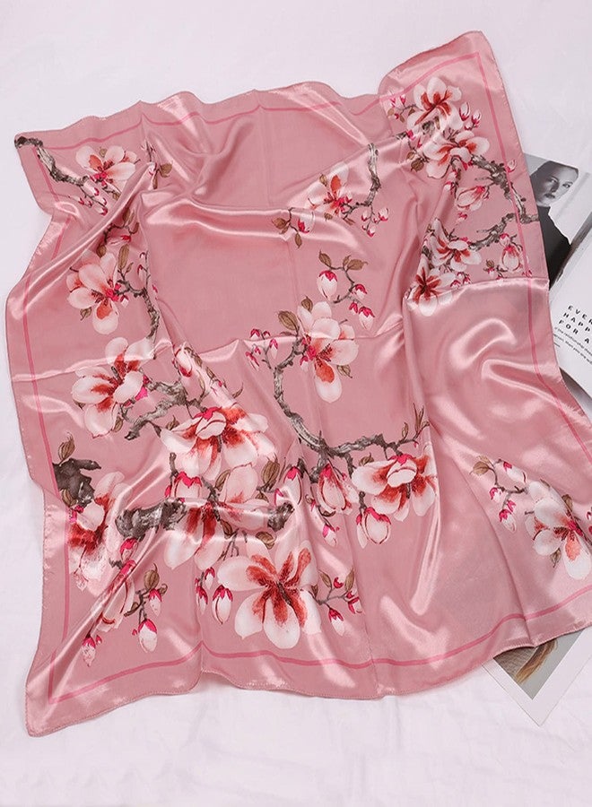 EIysee 35 x 35 Women's Fashion Pattern Large Square Silk Like Hair Scarf Head Sleeping Wrap Satin Neck Bandana for Gift, Magnolia - Pink, 35*35in - Image 3