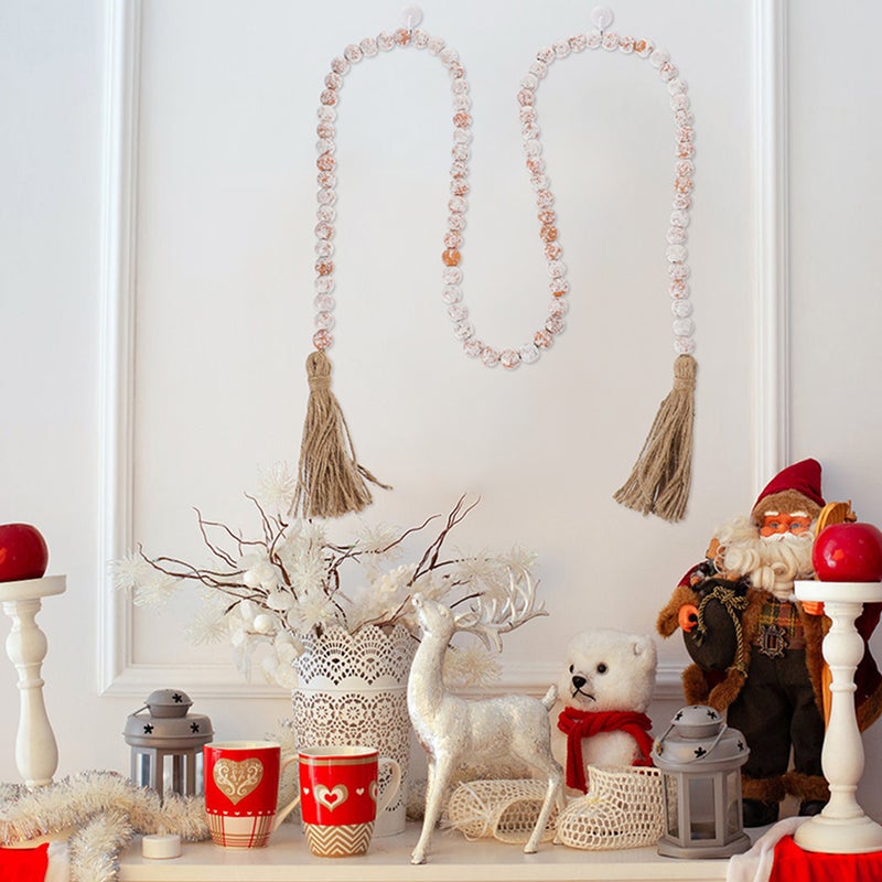2pcs Wood Bead Garland with Tassels Beads String Beads Garland Decor Farmhouse Decor - Image 5