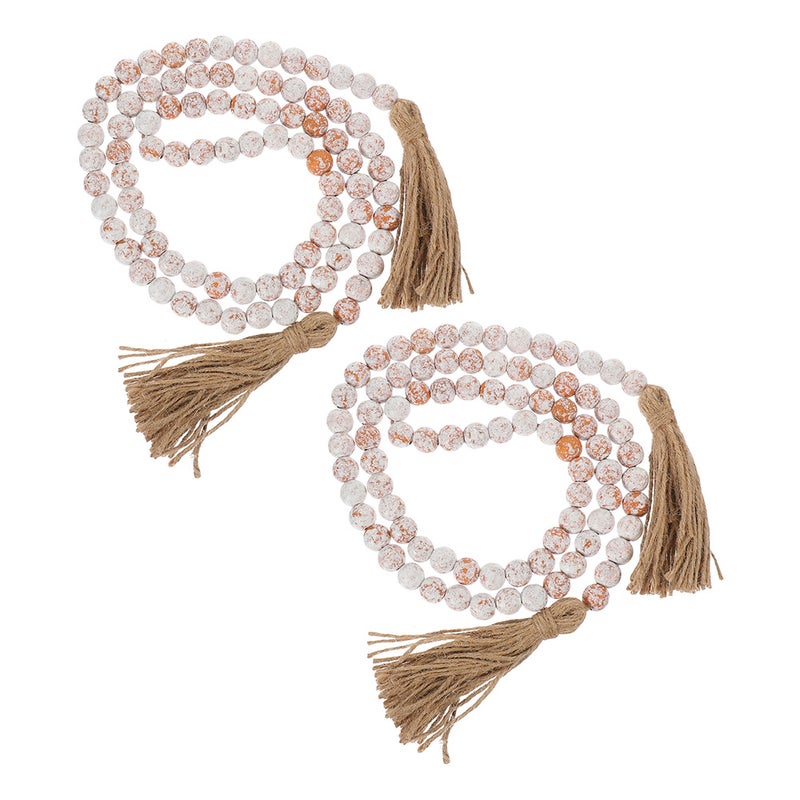 2pcs Wood Bead Garland with Tassels Beads String Beads Garland Decor Farmhouse Decor - Image 1