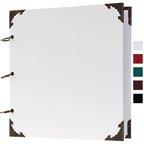 potricher 10 x 10 Inch DIY Scrapbook Photo Album Leather Cover 80 Pages Blank Craft Paper Scrap book for Wedding Anniversary and Baby White