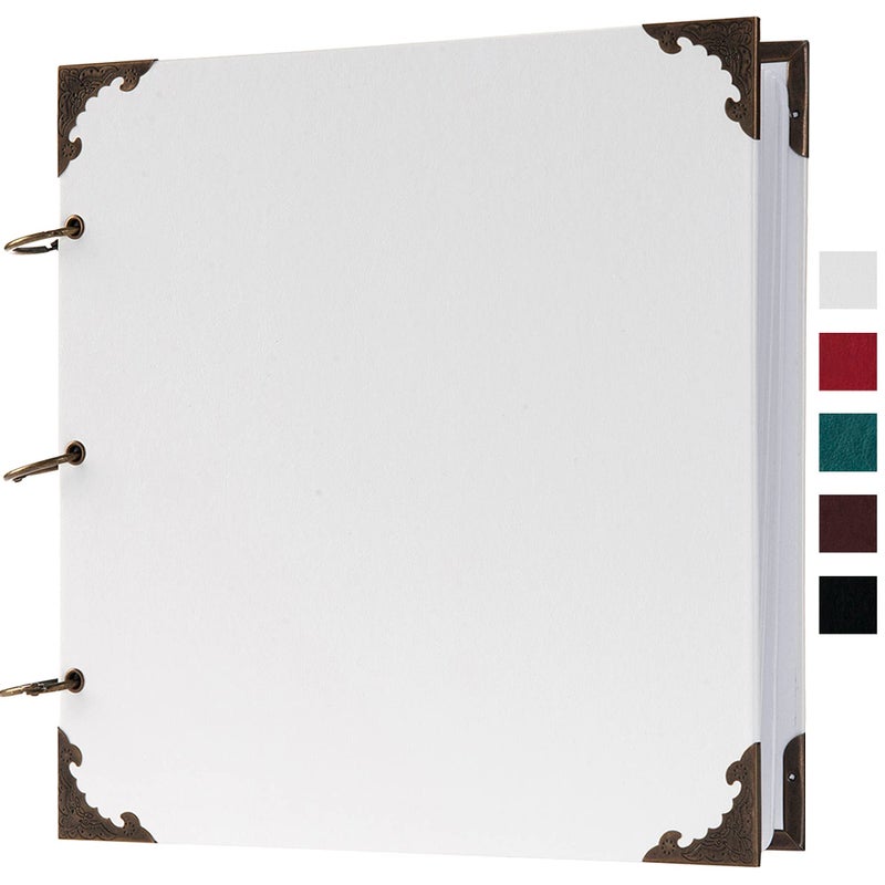 potricher 10 x 10 Inch Leather Hardcover 80 Pages DIY Scrapbook Photo Album Blank Craft Paper Wedding Anniversary Family Photo Scrapbook Album White 10 x 10 Inch - Image 3