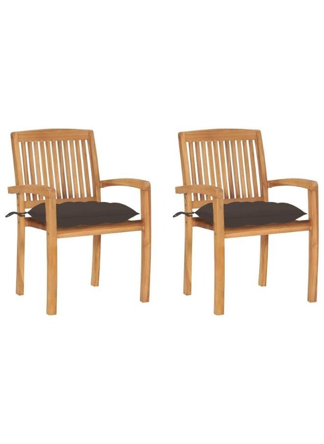 vidaxl vidaXL Garden Chairs 2 pcs with Taupe Cushions Solid Teak Wood  - Image 1