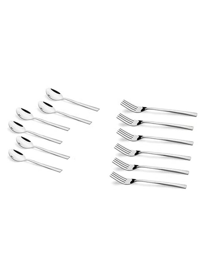SHAPES Premium Silver Stainless Steel - 12 Pieces 6 Spoon 6 Fork | Rust-Resistant, Dishwasher Safe, Elegant Design | Ideal for Home and Restaurant Use, Perfect for Family Meals