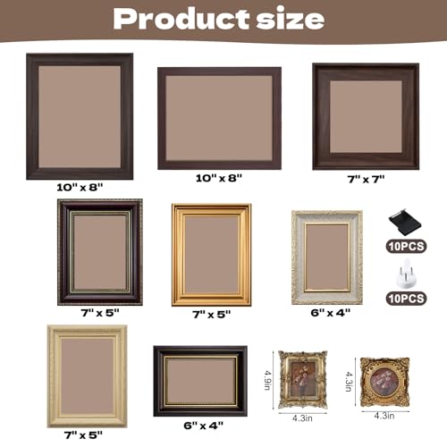 Foxtell 10 Pack Vintage Picture Frames for Wall or Tabletop Display Ornate Vintage Picture Frames Vintage Wall Art for Gallery Bedroom Living Room Antique Photo Frame for Wall DcorClassic - Image 3