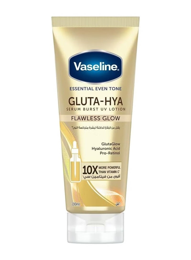 Vaseline Essential Even Tone Flawless Glow Gluta-Hya Serum Burst UV Lotion 10X More Powerful than Vitamin C - 200ml