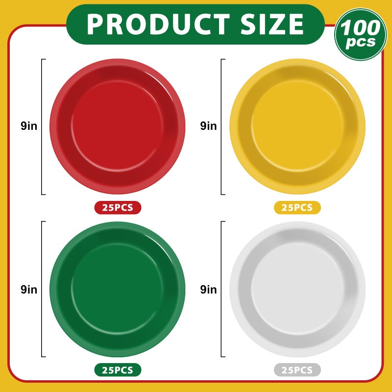Wiooffen 100Pcs Christmas Paper Plates 9 Inch Red Green Color Plates Disposable Round Dessert Plates Christmas Party Tableware Solid Color Paper Plates Winter Table Decors for Birthday Wedding Dinner Party - Image 2