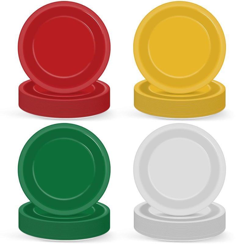 Wiooffen 100Pcs Christmas Paper Plates 9 Inch Red Green Color Plates Disposable Round Dessert Plates Christmas Party Tableware Solid Color Paper Plates Winter Table Decors for Birthday Wedding Dinner Party - Image 1