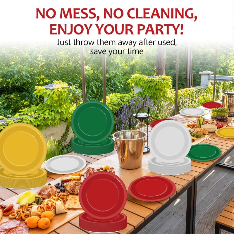 Wiooffen 100Pcs Christmas Paper Plates 9 Inch Red Green Color Plates Disposable Round Dessert Plates Christmas Party Tableware Solid Color Paper Plates Winter Table Decors for Birthday Wedding Dinner Party - Image 4