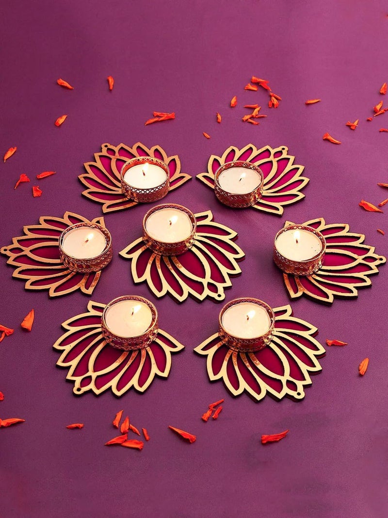 Haoser Haoser Decorative Lotus Tealight Candle Holder Stand Set of 6 Decoration Items for Home Decor Diyas Indoor Outdoor Office Gifting GoldTea Light Holder with Lotus4 in Lotus - Image 4