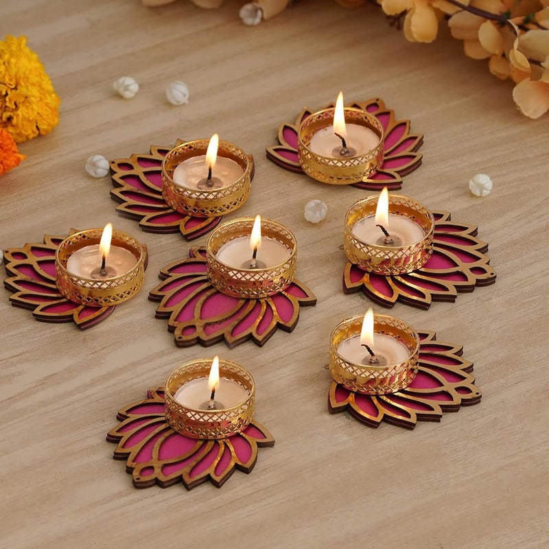 Haoser Haoser Decorative Lotus Tealight Candle Holder Stand Set of 6 Decoration Items for Home Decor Diyas Indoor Outdoor Office Gifting GoldTea Light Holder with Lotus4 in Lotus - Image 2