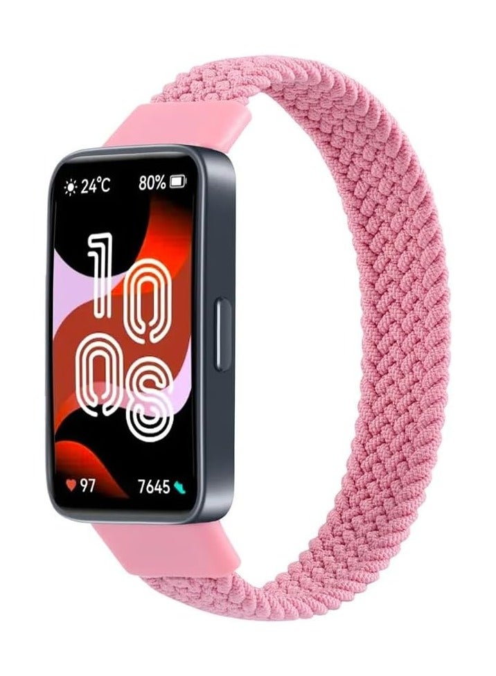 Braided Strap Compatible with for Huawei Band 9/8 Replacement Belt Watchband, Woven Nylon Elastic Huawei Band 8/9 Small Size (Pink) 