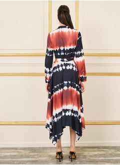 Styli Tie and Dye Print Handkerchief Hem Shirt Midi Dress  - Image 4