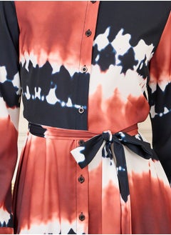 Styli Tie and Dye Print Handkerchief Hem Shirt Midi Dress  - Image 3