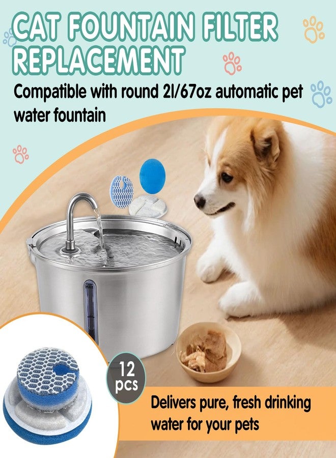 Kamrexi 12 Packs Cat Water Fountain Filter Replacement Compatible with Round 2.2L/73oz Automatic Pet Water Fountain - Cat Fountain Filter for Stainless Steel Pet Fountain - Image 2