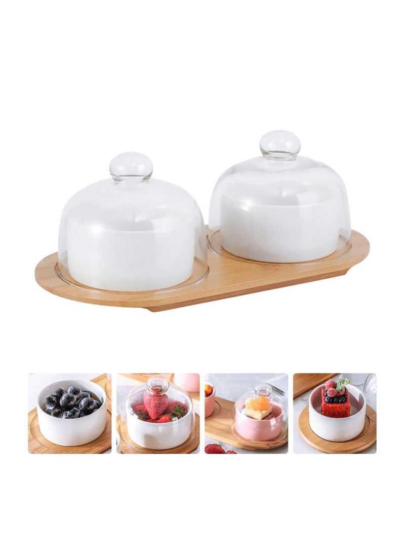 SYOSI 1 Set Dessert Cup Ceramic Baking Bowl Cake Server Porcelain Ramekin Plate Salad Servers Trifle Parfait Soup White Glass Pudding with Tray  - Image 1