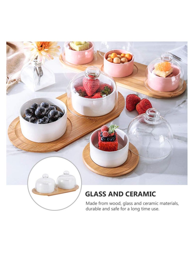 SYOSI 1 Set Dessert Cup Ceramic Baking Bowl Cake Server Porcelain Ramekin Plate Salad Servers Trifle Parfait Soup White Glass Pudding with Tray  - Image 5