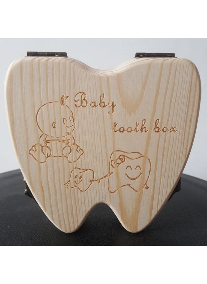 Generic Wooden Deciduous Teeth Box Collection Commemorative Gift Box For Boys And Girls Baby Lanugo Umbilical Cord Teeth Preservation Box For Children To Commemorate Tooth Loss-Color:Log Color Traditional Chinese Boy  - Image 1
