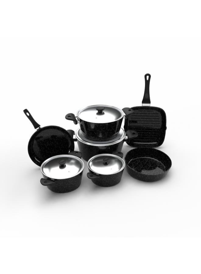 Top Chef Granite 11 pieces set (pot18/20/24/28/Grill28/tray26/frying pan26) Black - Image 3