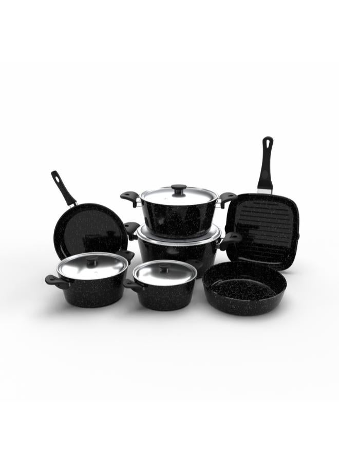 Top Chef Granite 11 pieces set (pot18/20/24/28/Grill28/tray26/frying pan26) Black - Image 1