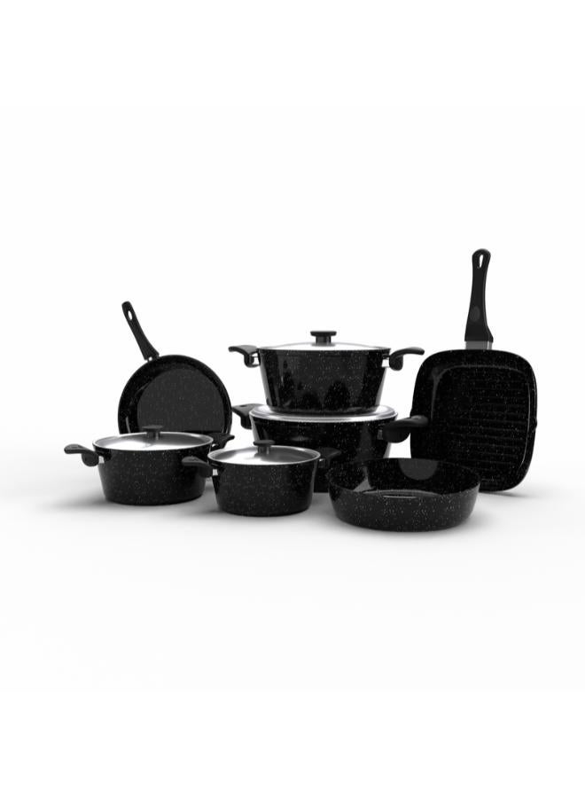 Top Chef Granite 11 pieces set (pot18/20/24/28/Grill28/tray26/frying pan26) Black - Image 2