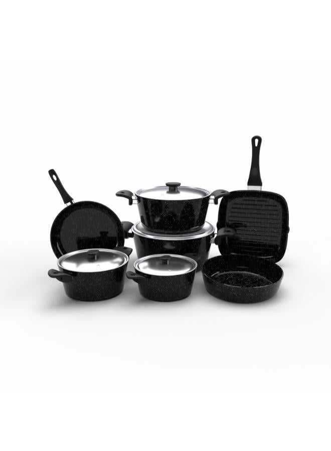 Top Chef Granite 11 pieces set (pot18/20/24/28/Grill28/tray26/frying pan26) Black - Image 4