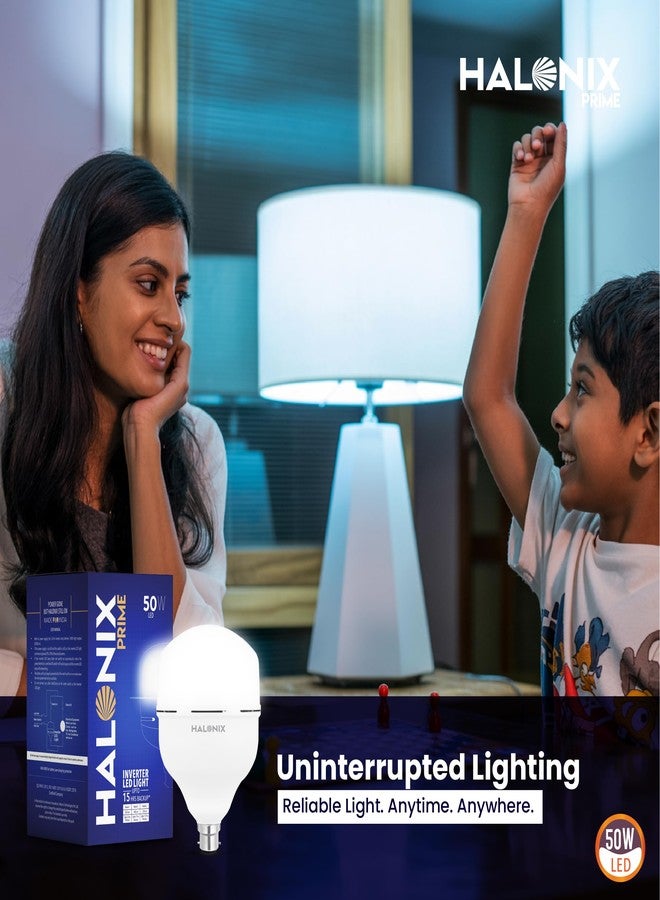 Halonix مصباح هالونيكس LED بقوة 50 واط وقاعدة B22 مع بطارية احتياطية | مصباح طوارئ قابل لإعادة الشحن مع محول طاقة | مصباح LED بخاصية التعتيم | عبوة من قطعة واحدة | مدة تشغيل احتياطية تصل إلى 15 ساعة | ضوء أبيض. - Image 5