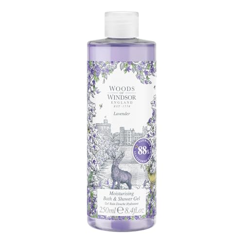 Woods Of Windsor غسول الجسم والحمام من وودز أوف وندسور برائحة اللافندر، غسول للنساء مع باتشولي مسك والبابونج، منظف لطيف ومرطب للجسم مع فيتامين E، لافندر 250 مل - Image 1