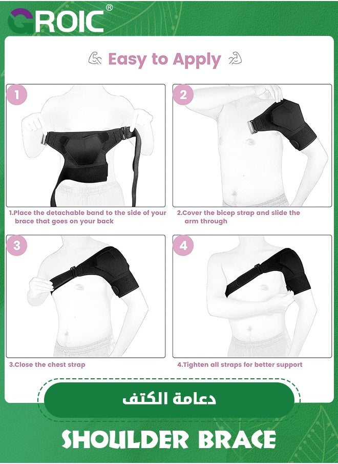 GROIC - Shoulder Brace, Recovery Shoulder, Adjustable Shoulder Support for Rotator Cuff, AC Joint Pain Relief, Shoulder Injuries. Perfect Fit Shoulder Compression Sleeve (One Size Regular) - Image 1