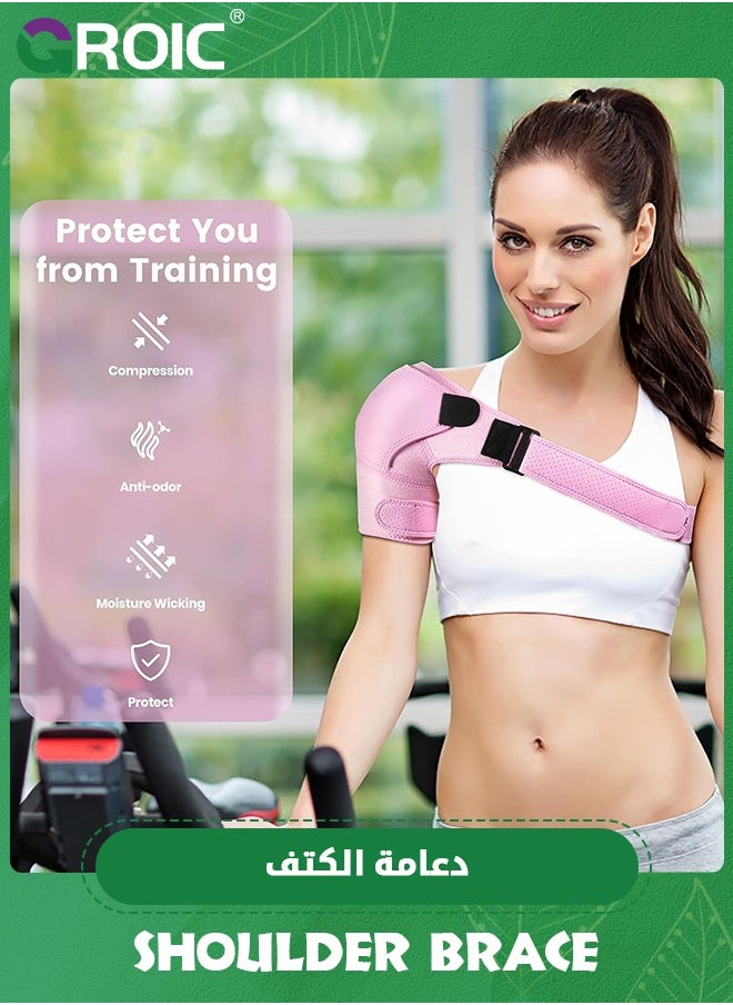 GROIC - Shoulder Brace, Recovery Shoulder, Adjustable Shoulder Support for Rotator Cuff, AC Joint Pain Relief, Shoulder Injuries. Perfect Fit Shoulder Compression Sleeve (One Size Regular) - Image 1