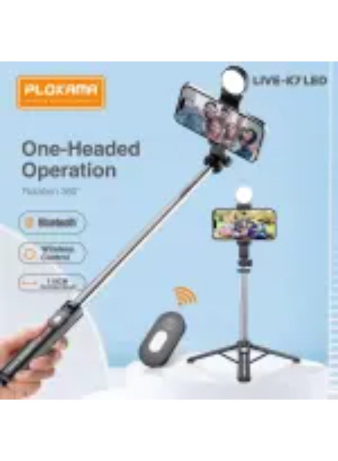 PLOKAMA K7 Pro Tripod 3-in-1 Selfie Stick with Wireless Remote, Extendable Phone Tripod Stand for iPhone & Android, Lightweight Portable Selfie Stick with Bluetooth for Travel, Vlogging, Video Recording - Image 4