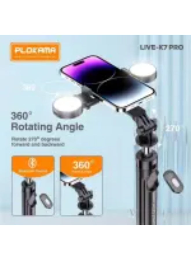 K7 Pro Tripod 3-in-1 Selfie Stick with Wireless Remote, Extendable Phone Tripod Stand for iPhone & Android, Lightweight Portable Selfie Stick with Bluetooth for Travel, Vlogging, Video Recording